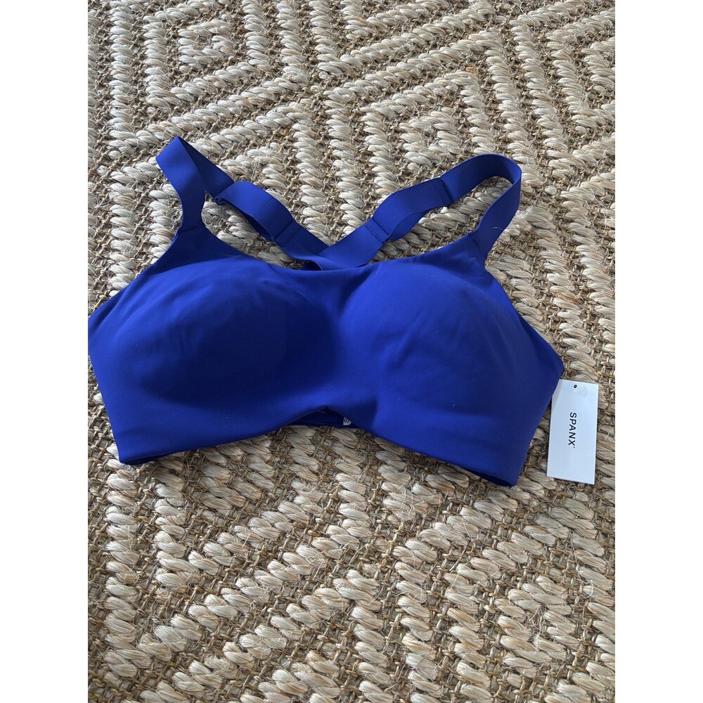 NWT Spanx Mid Impact Sports Bra M Medium Blue Racerback Wireless Activewear